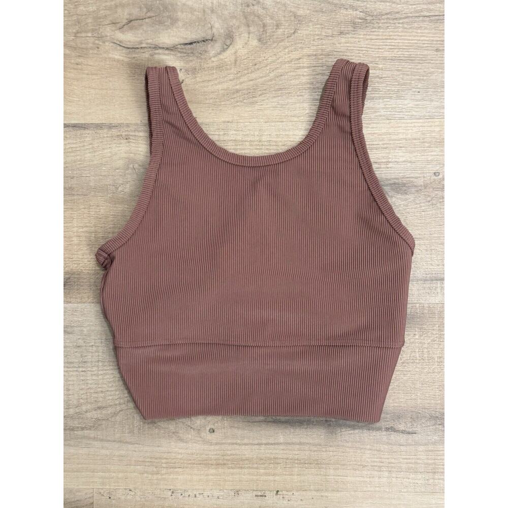 Strut This Ribbed High Neck Sports Bra Crop Top Small EUC